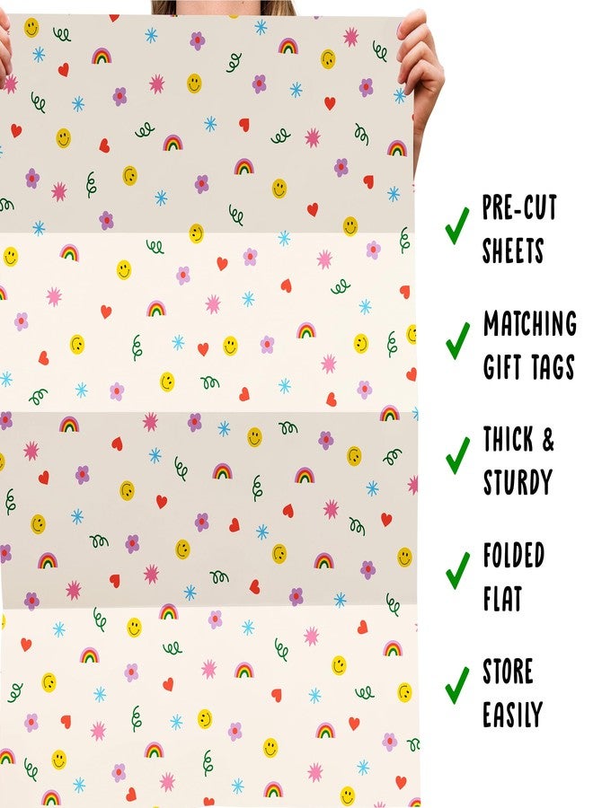 CENTRAL 23 - Cute Wrapping Paper - 6 Sheets of Birthday Gift Wrap - Rainbows Smileys Hearts - For Children - Girls Boys - Recyclable - Image 5
